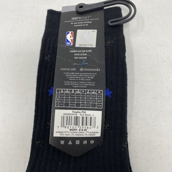 New Stance NBA Philadelphia‎ 76ers 'Trophy PHI'  Crew Socks Large Black - Picture 7 of 7